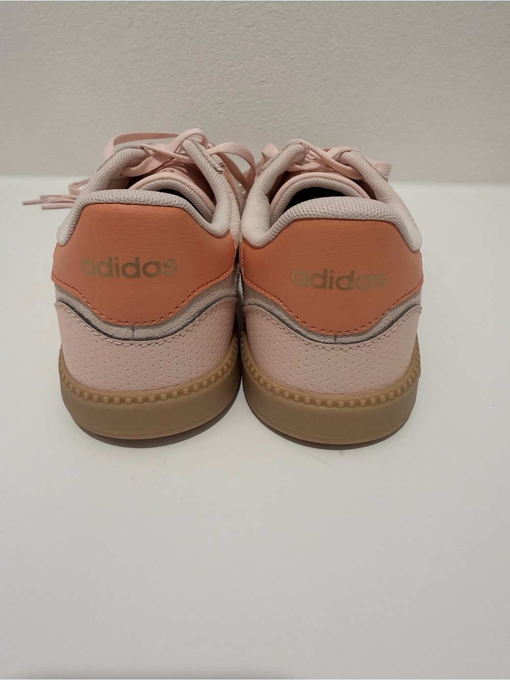 adidas Women’s Light Pink Suede Sneakers with Orange Stripes - Picture 3 of 5